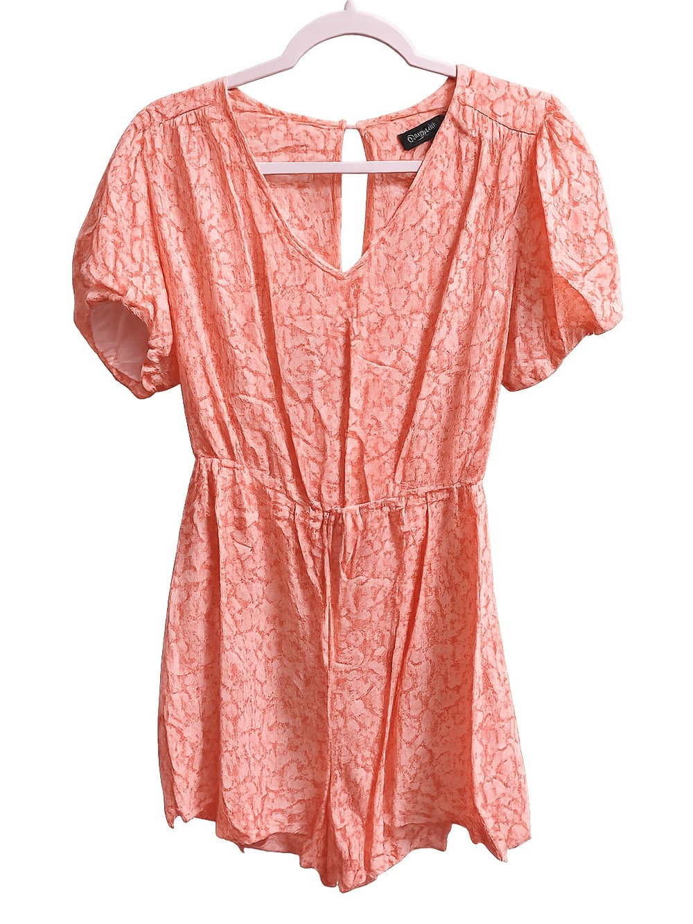 Coral Lace Romper with Keyhole Back